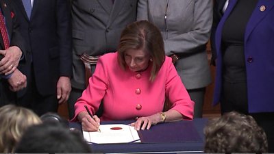 Trump impeachment articles signed by Pelosi and delivered to Senate