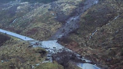 Aerial footage shows the extent of a landslip on the A83 in Argyll.