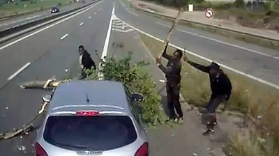 Dashcam showing people attacking vehicles