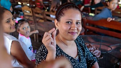 Deaf woman showing sign language in Nicaragua
