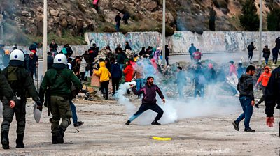 Protesters and tear gas on Lesbos