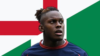 Maro Itoje with the flags of England and Nigeria