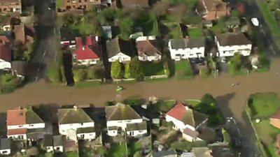 Flooded streets as filmed from the air