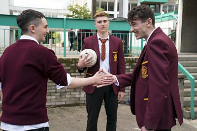 Conor (LEVI O'SULLIVAN), Tommy (OLIVER ANTHONY), Mick (NATHAN QUINN-O'RAWE) (Image Credit: 鶹ҳ/Rollem Productions, Photographer: Steffan Hill)