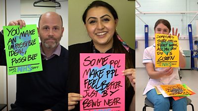 Montage of NHS staff with posters