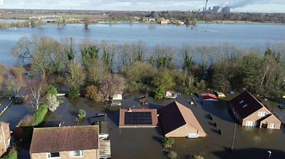 Drone footage of flooded homes in Snaith