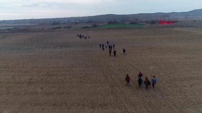 Migrants near Edirne in Turkey