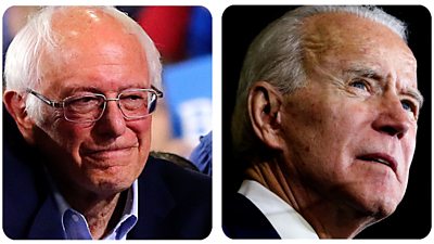Democratic frontrunners Joe Biden and Bernie Sanders gave victory speeches on Super Tuesday night and made some not-so-subtle digs at each other.