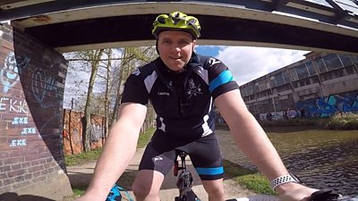 Cyclist Andy Laverock tours the canal in Leamington Spa