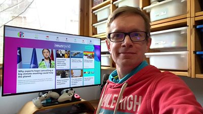 Geek dad in front of computer