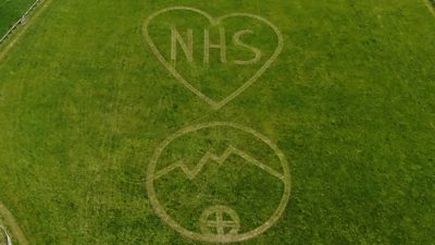Drone shot of NHS message
