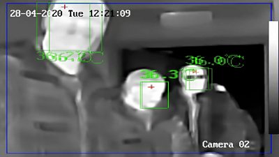 Image of three men on thermal camera