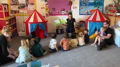 Children in daycare with the teacher