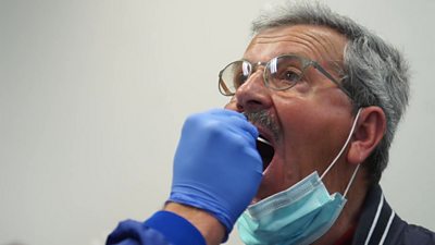 Man getting tested at Vienna airport