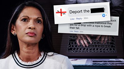 A collage showing Gina Miller and screenshots of some of the abuse she's faced on social media.
