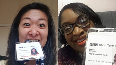 For the session, we collectively overdressed. People were wearing make-up and bras only to realise that this was actually a cameras-off situation. There’s something v depressing about seeing your own face, fully made-up, reflected in your blank computer screen. But we made the best of it. Leanna and Houmi put their BBC lanyards on, and the rest of us pretended we were at Media City by imagining our bedrooms filled with lifesize cardboard cutouts of BBC Sport presenters.