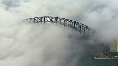 Sydney Harbour Bridge in fog