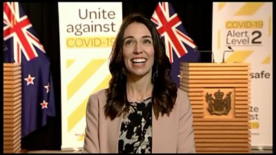 Prime Minister Ardern looks upwards during earthquake