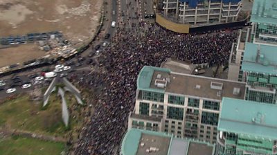 Aerial of protesters