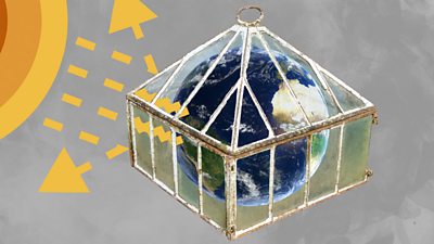 Illustration of planet Earth in a greenhouse
