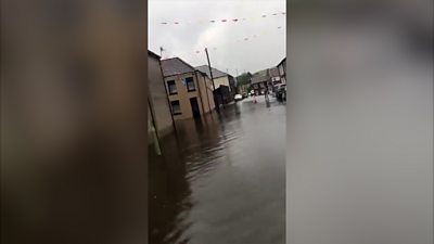 Flooding street in Pentre