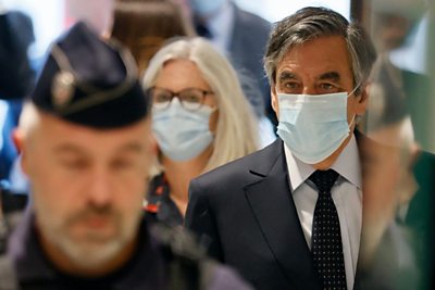 Francois Fillon and his wife Penelope Fillon arrive in court in Paris on 29 June 2020