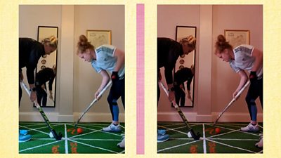 Wales and GB hockey players Leah Wilkinson and Sarah Jones train at home during lockdown