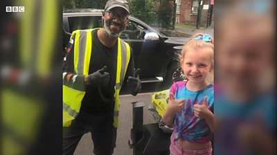 Tallulah, 8, learnt to sign language so she could greet Tim, who is deaf, during lockdown.