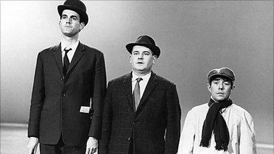 Left to right: John Cleese, Ronnie Barker and Ronnie Corbett in the class sketch