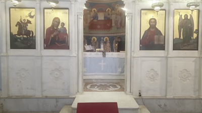 This Greek Orthodox church's altar survived the blast unscathed - even its oil lamp stayed lit
