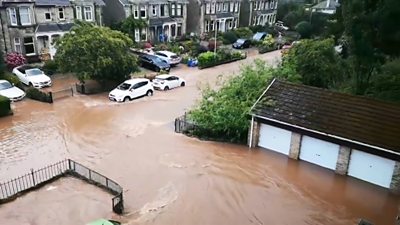 Footage posted on social media showed flooded streets following heavy rain.