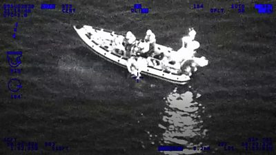 Night vision helicopter footage of a lifeboat