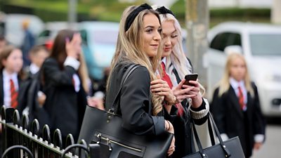 Pupils return to St Paul's High School on August 12, 2020 in Glasgow,