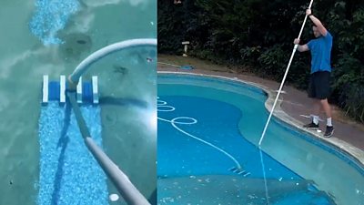 Vacuuming a swimming pool