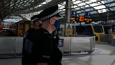 Police in a railway station