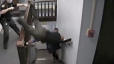 A deputy went down the stairs head first trying to catch the defendant as he made a run for it.
