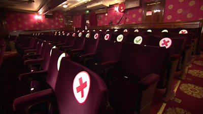 Theatre with crosses and ticks on the seats