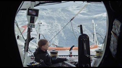 Climate activist Greta Thunberg on a boat sailing across the Atlantic