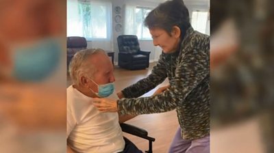 This elderly couple's tearful reunion is caught on camera by staff at the care home where they live.