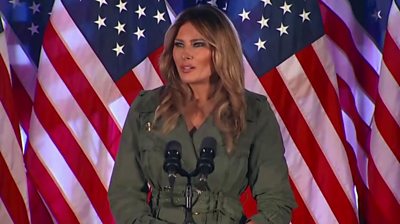 First Lady Melania Trump makes her first solo appearance to support her husband's election campaign.