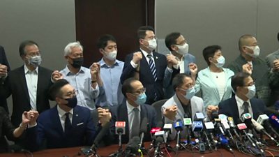 All of Hong Kong's pro-democracy lawmakers have resigned after Beijing dismissed four of their colleagues.
