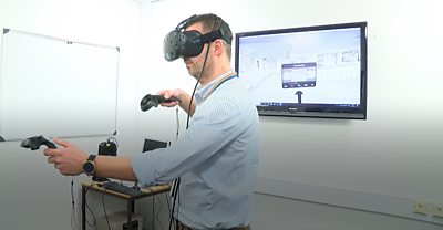 Man wearing virtual reality headset