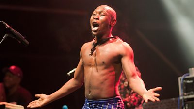 Seun Kuti performing at Womad, Charlton Park, Malmesbury, Wiltshire, UK on 30 July 2017.