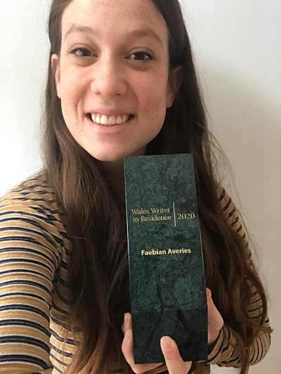 Faebian Averies with the Wales Writer in Residence Award