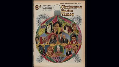 Radio Times cover with various TV stars in a bauble