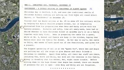 Press release describing what to expect from EastEnders on Christmas Day 1986