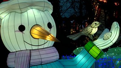 Illuminated snowman at Thetford