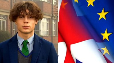 Boy with flags of UK and EU