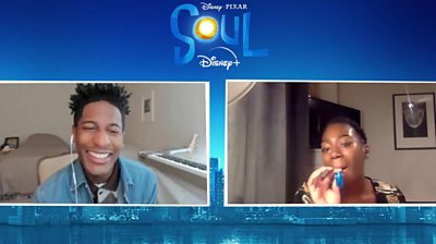 Playing a kazoo with the cast of Soul