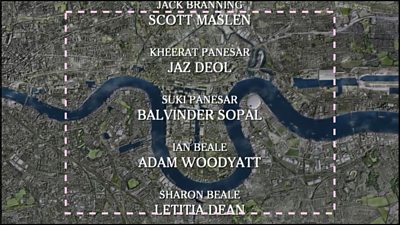 End credits of EastEnders with the credits centred within the 4:3 safe space